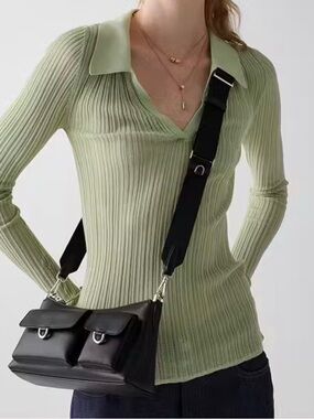 kate spade Black Leather Double-Pocket Shoulder Bag with Wide Strap